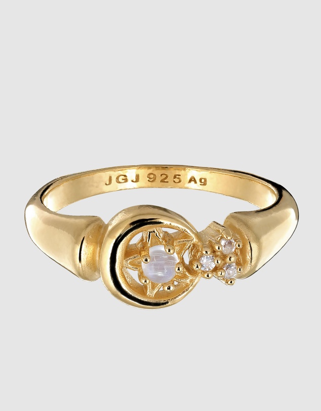 Kuzzoi - ICONIC EXCLUSIVE - Moonstone Crescent Ring in Gold-Plated 925 Silver