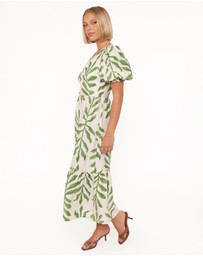 Petal & Pup - Steele Puff Sleeve Midi Dress - Green Palm