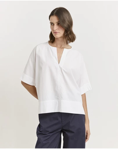 Toorallie - Poplin Split Neck Top