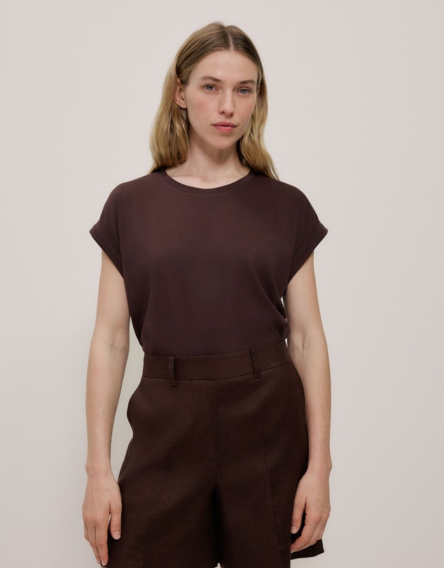 Trenery - Australian Cotton Cuff Sleeve T-shirt in Coffee