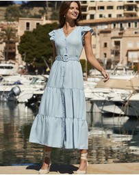 Sosandar - Ruffle Sleeve Tiered Hem Midi Dress