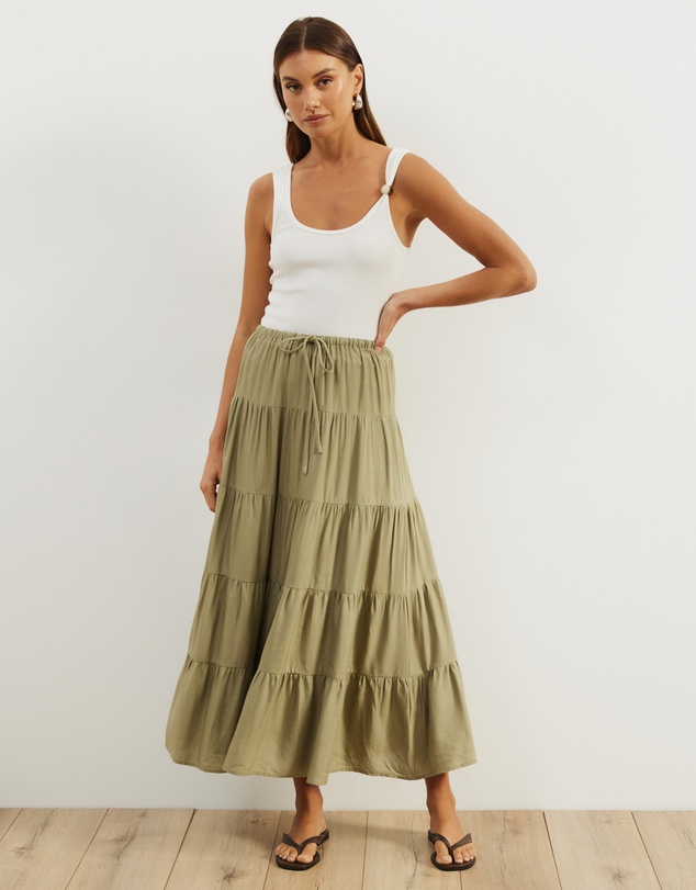 Atmos&Here - Elenora Linen Blend Tier Maxi Skirt