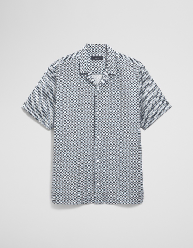 Country Road - Short Sleeve Tencel Linen Geometric Print Shirt