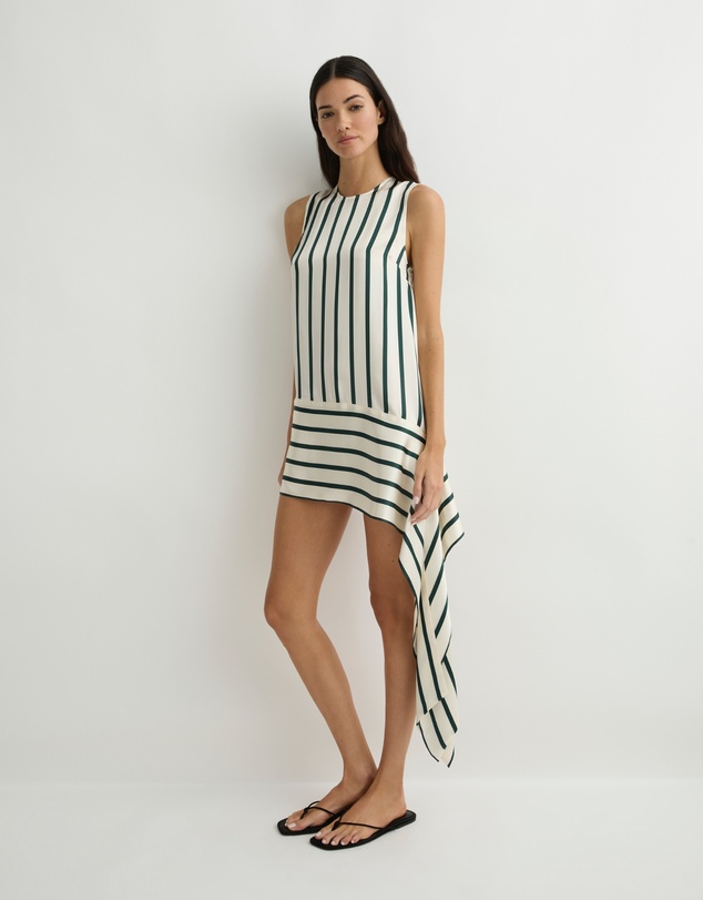 BONDI BORN - Cannes Sash Hem Mini Dress - Forest Stripe