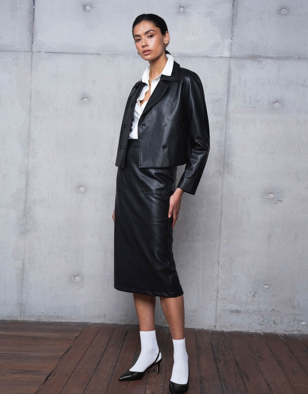 Forcast - Vera Faux Leather Midi Skirt