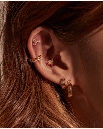 Wanderlust + Co - Triple Band Gold 8mm Baby Huggie Earrings