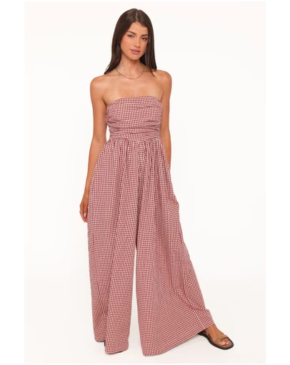 Petal & Pup - Paige Strapless Jumpsuit - Red Gingham