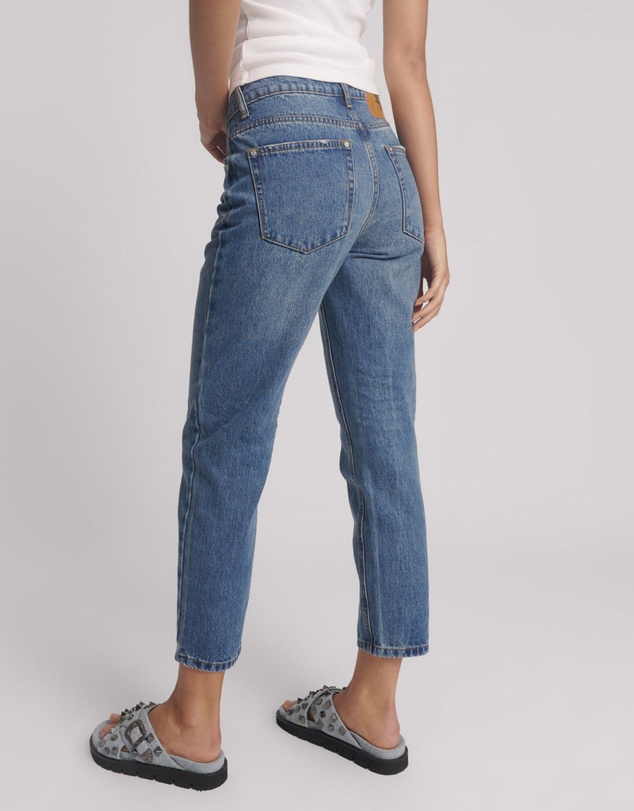 ONE TEASPOON - Slims High Waist Cropped Straight Slim Fit Denim Jeans - Blue Love