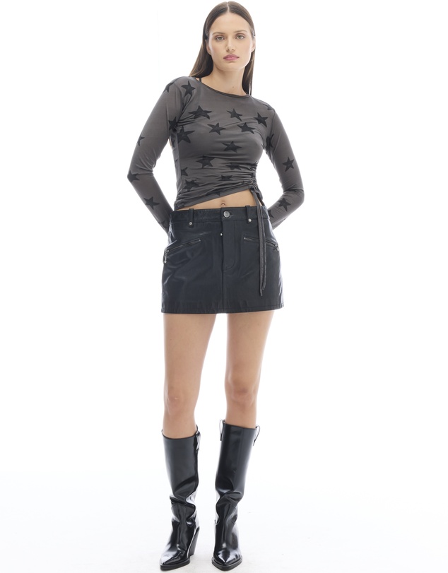 THE TALES - Black Star Mesh Ruched Longsleeve Top