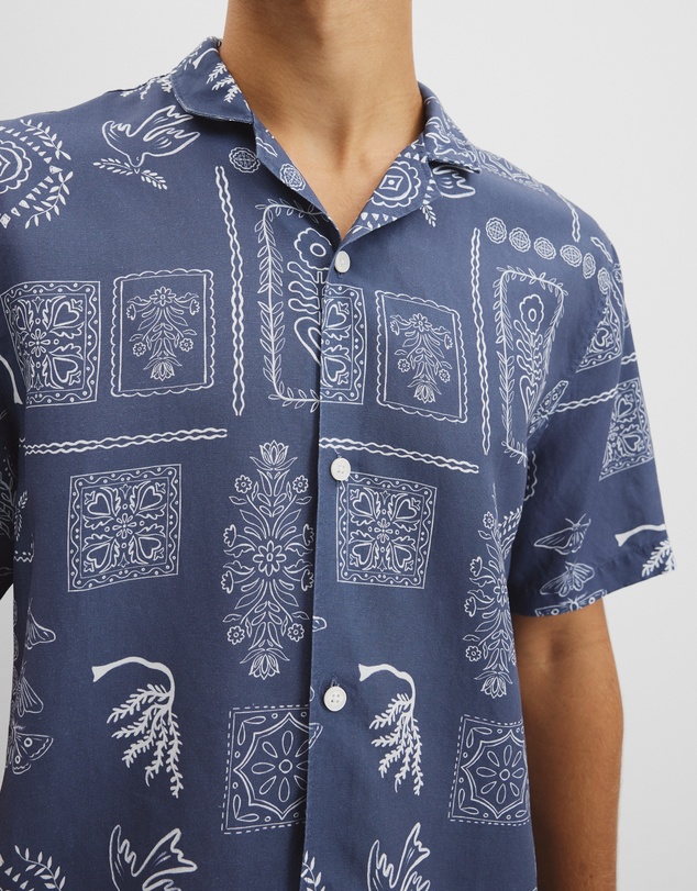 Country Road - Short Sleeve Tencel Linen Stamp Print Shirt