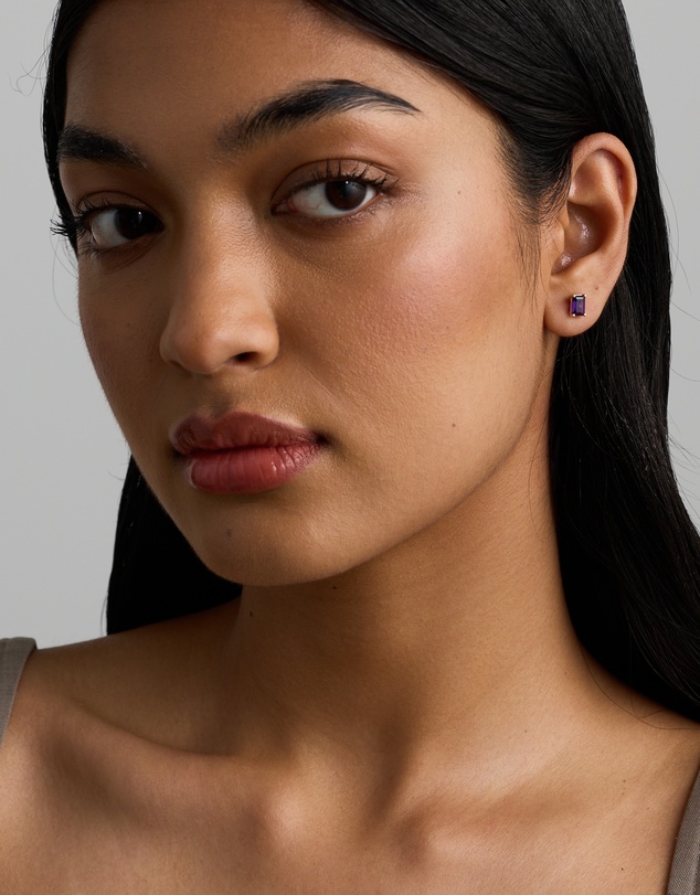 Michael Hill - Emerald Cut Amethyst Earrings in 10kt Yellow Gold