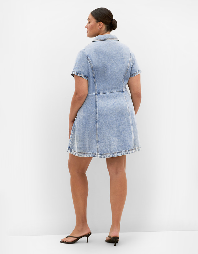 City Chic - Plus size Leia Cotton Denim Mini Dress - light wash