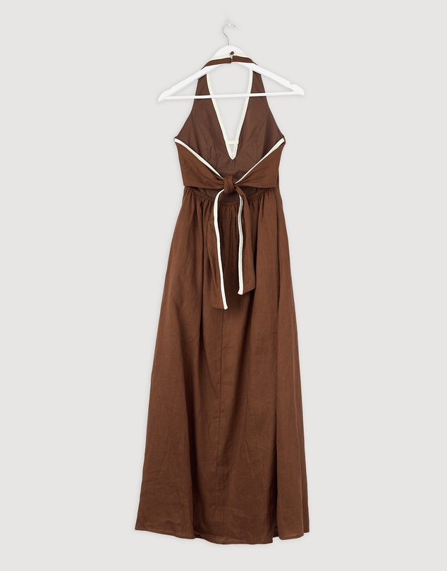 Revibe - Repaired AERE Zali Linen Halter Midi Dress - AU 6