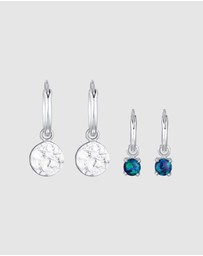 Elli Jewelry - Earrings Creoles Platelet Pendant Set with Opal Blue in 925 Sterling Silver
