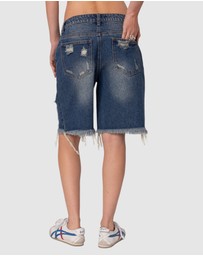 EDIKTED - Distressed Denim Bermuda Shorts