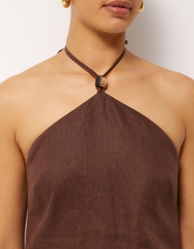 AERE - Sol Bead Trim Linen Halter Top