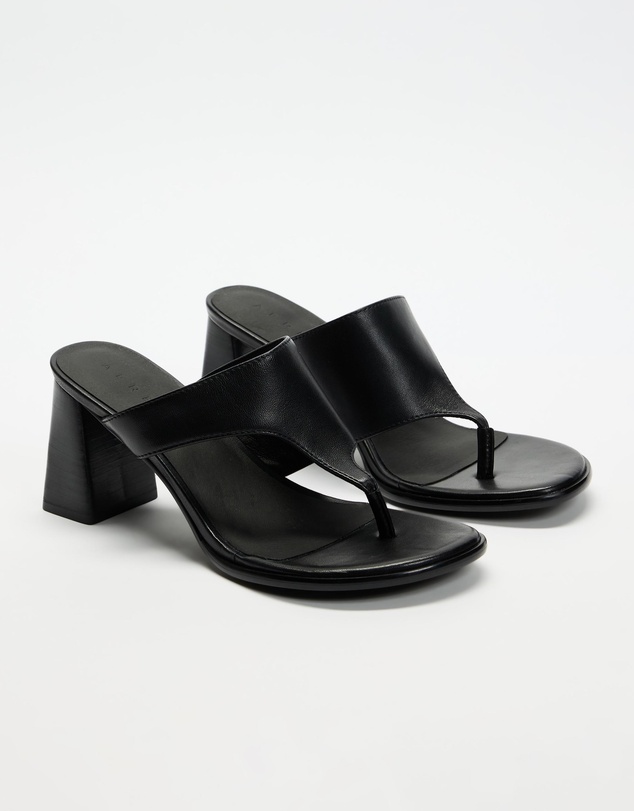 AERE - Cora Leather Block Thong Heels - Women's