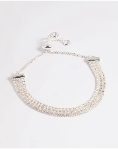 Lovisa - Cubic Zirconia Triple Row Cup Chain Toggle Tennis Bracelet