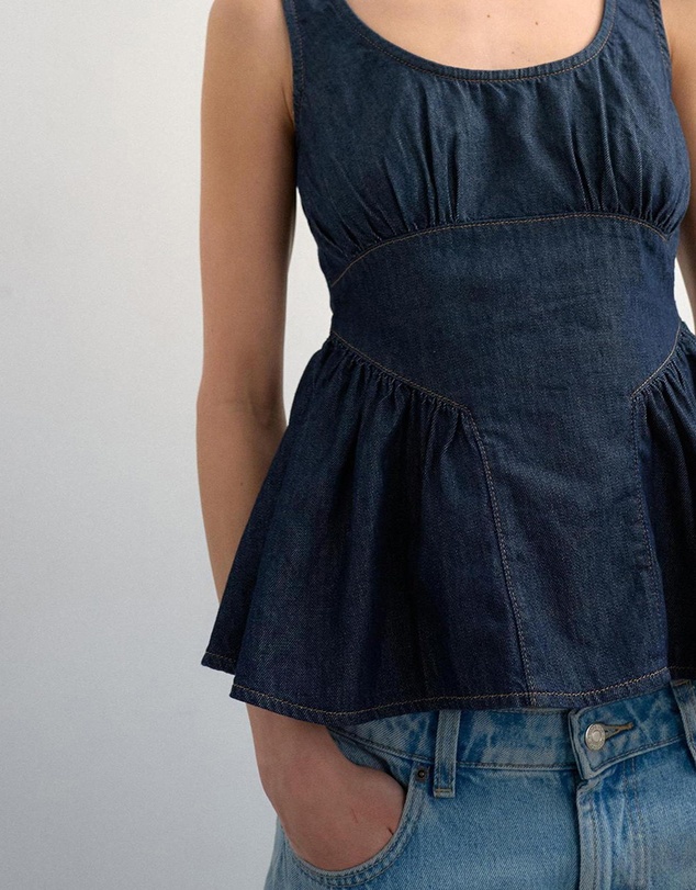 TOPSHOP - Tselle Denim Peplum Top Mb