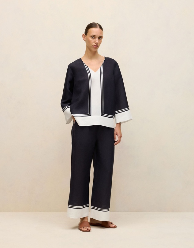Trenery - Linen Blend Border Print Pant in Night Sky