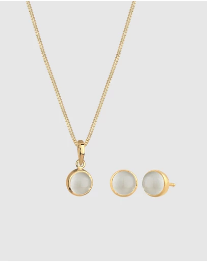 Elli Jewelry - Jewelry Set Women Moonstone 925 Sterling Silver Gold Plated