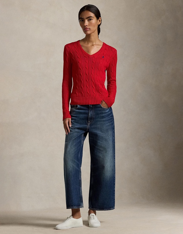 Polo Ralph Lauren - Cable-Knit Cotton V-Neck Sweater - The ICONIC Exclusive