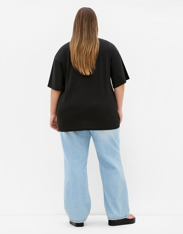 City Chic - Plus size Oversized Rose Print Tee - black