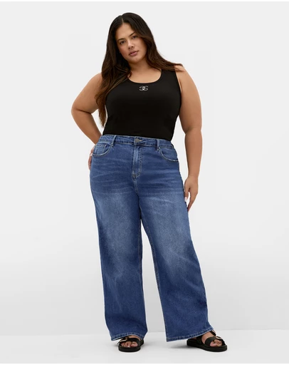 City Chic - Plus size Harley Fit Lora Wide Leg Jean - mid wash
