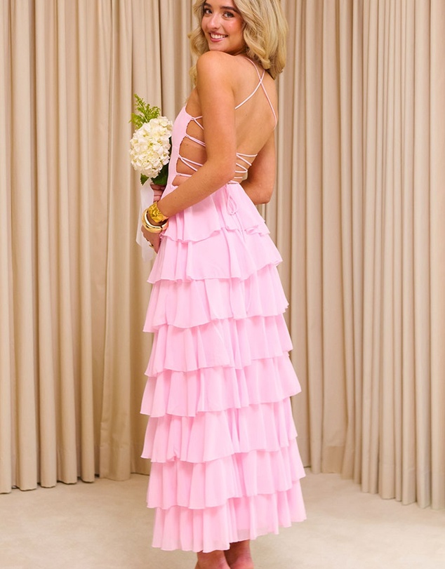 Beginning Boutique - Georgie Pink Ruffle Maxi Dress