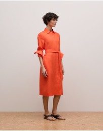 Trenery - Delave Linen Long Sleeve Shirt Dress in Fiesta Red