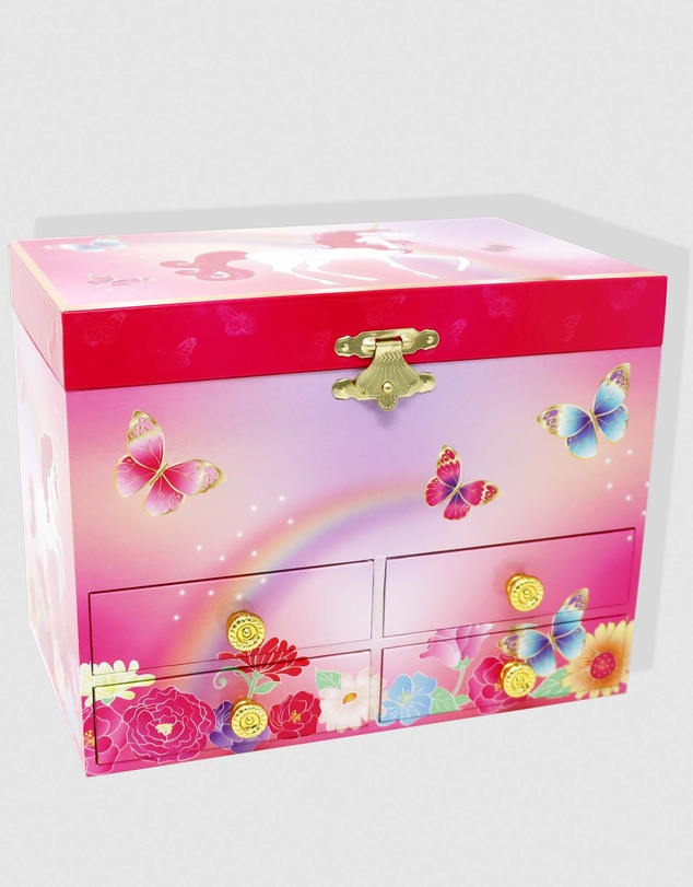 Pink Poppy - Unicorn Butterfly Medium Musical Jewellery Box