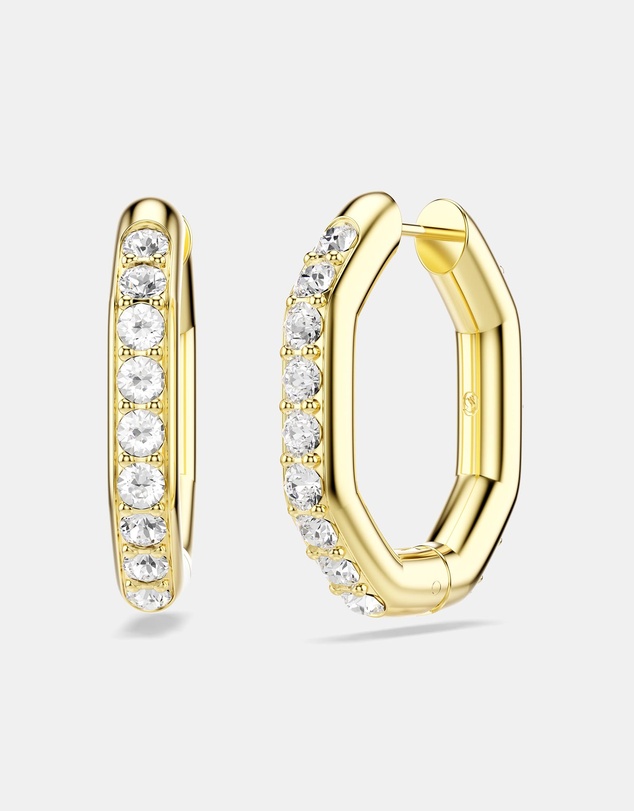 Swarovski - Dextera Hoop Earrings, Octagon Shape, Round Cut, Medium, White, 18K Gold Finish