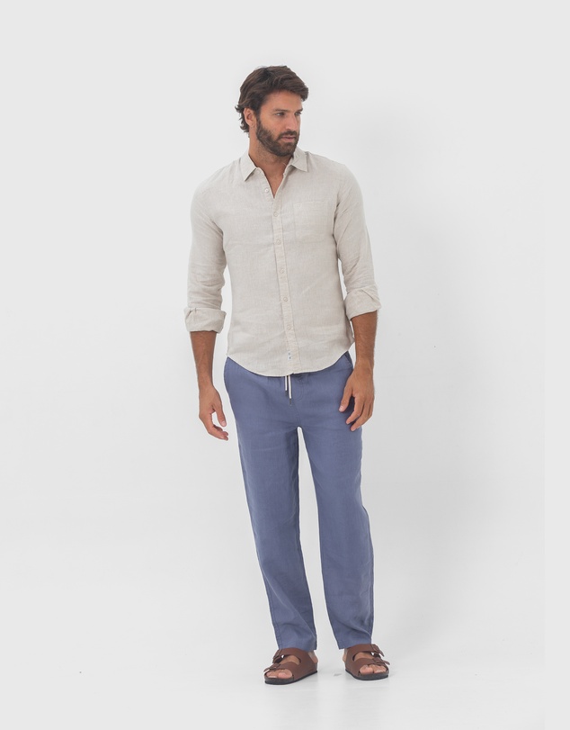 Coast Clothing - Long Sleeve Linen Shirt in Natural Sand