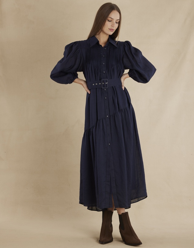 Amelius - Poeta Ramie Pintuck Belted Dress