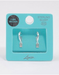 Lovisa - Sterling Silver Cubic Zirconia Baguette Drop Huggie Earrings