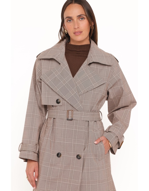Petal & Pup - Billy Button Front Trench Coat - Brown Plaid