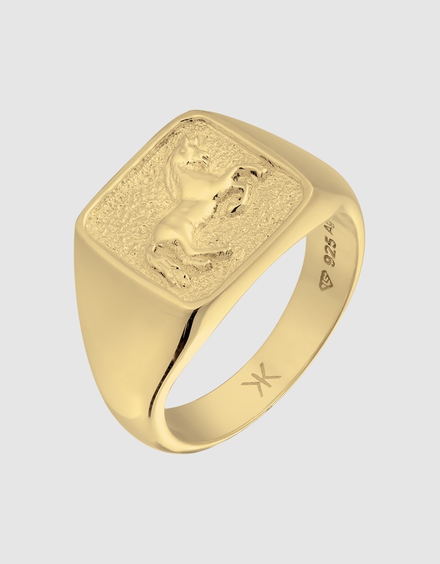 Kuzzoi - ICONIC EXCLUSIVE - Horse Signet Ring in Gold-Plated 925 Sterling Silver