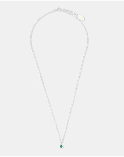 Georgini - Natural Green Agate And Diamond May Silver Pendant