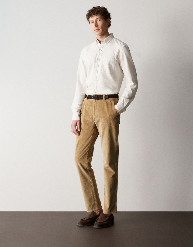 Trenery - Regular Fit Brushed Cotton Flecked Shirt in Oatmeal Marle