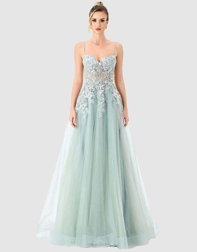 Bariano - Shonda Appliqued Tulle Ballgown