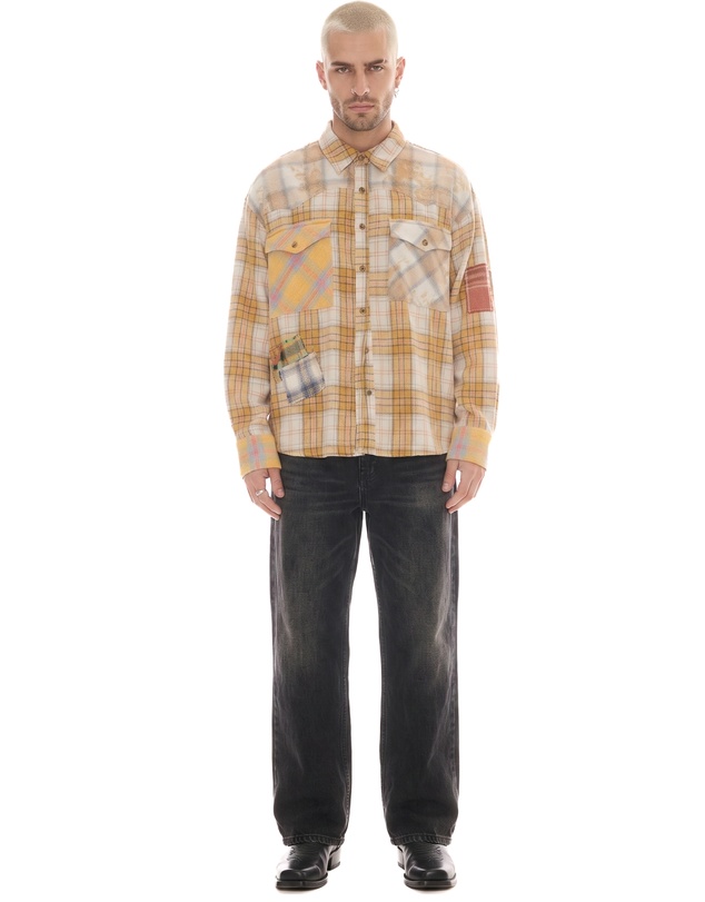THE TALES - Patched Up Yellow Flannel Western Shirt