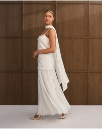 Six Stories - Embellished Pearl Strappy Maxi Dress with Neck Scarf