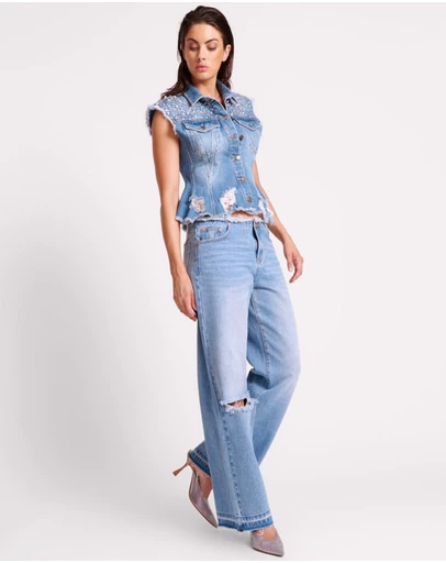ONE TEASPOON - Bolt Blue Lowriders Low Waist Wide Leg Jeans