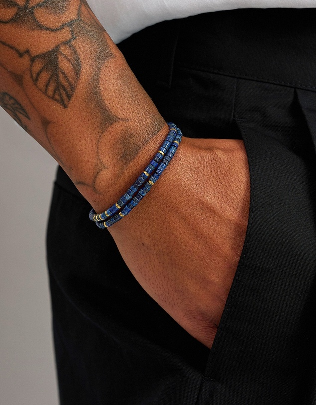 Nialaya Jewellery - Blue Lapis Heishi Wrap Bracelet with Gold Lock