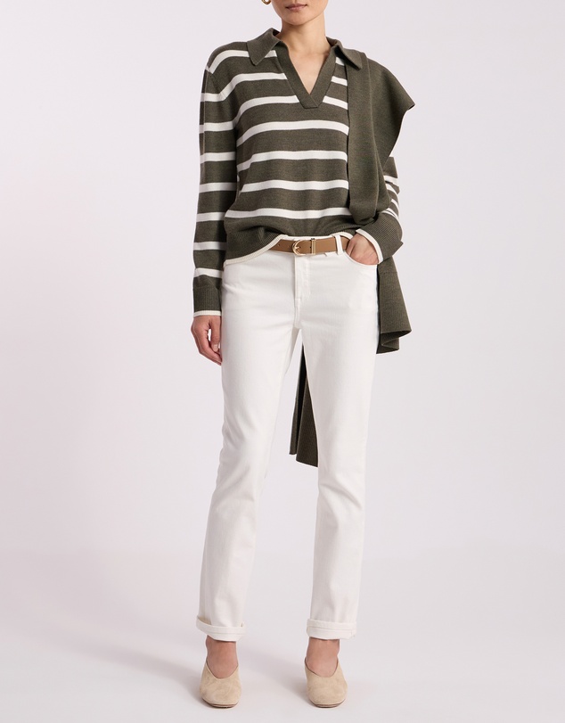 David Lawrence - Leece Merino Stripe Polo Knit