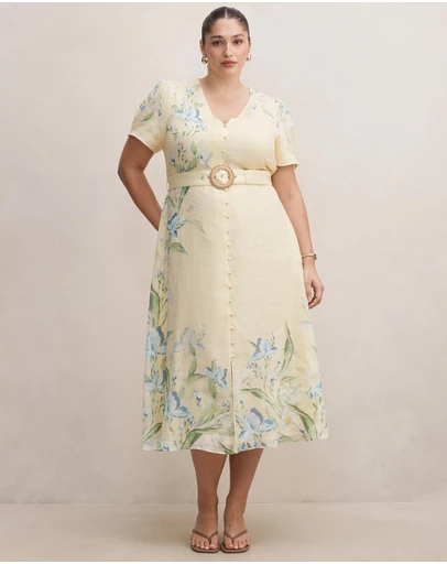 Forever New Curve - Calissa Curve V-Neck Short Sleeves Midi Dress