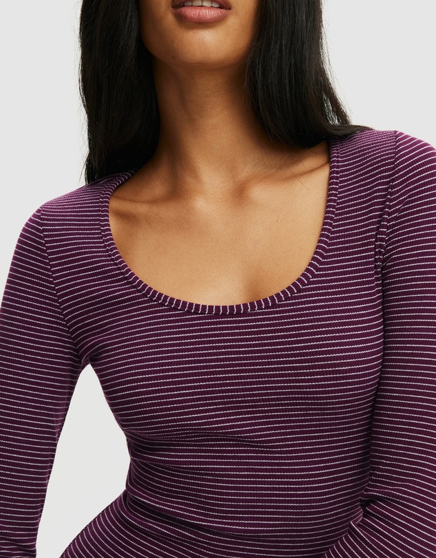 Cotton On - Scoop Neck Rib Long Sleeve Top