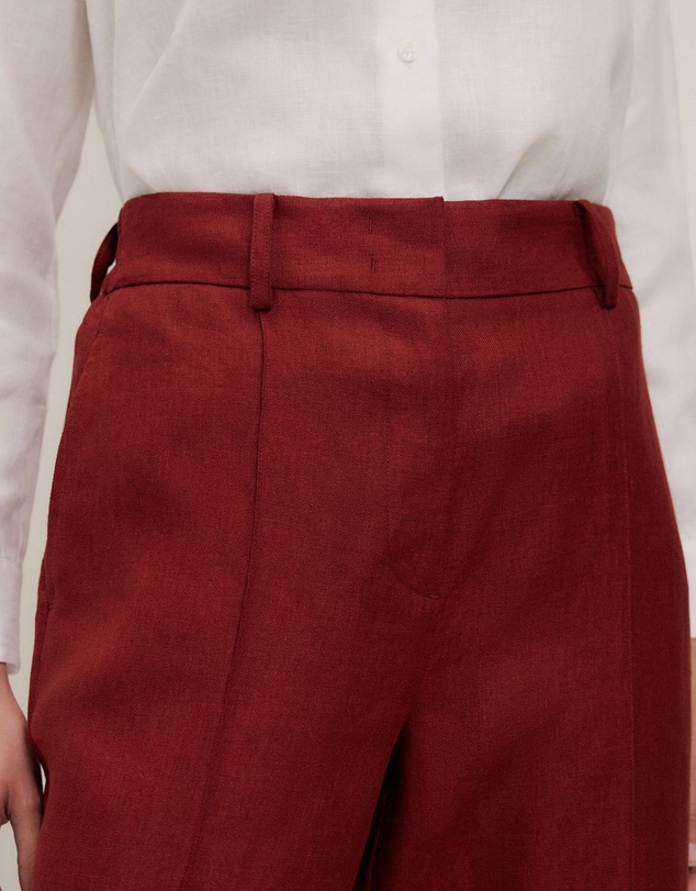 Trenery - Linen Twill Pintucked Wide Leg Pant in Russet