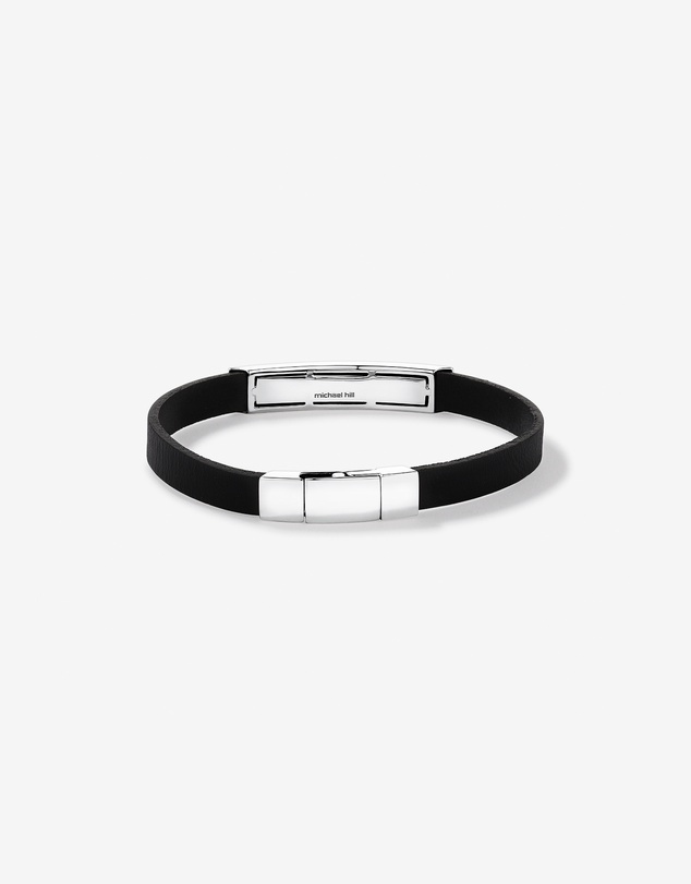 Michael Hill - Men's Silver & Leather 21cm Bracelet with 0.40 Carat TW of Black Diamonds