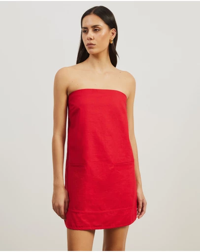 Atmos&Here - Koa Strapless Linen Blend Mini Dress